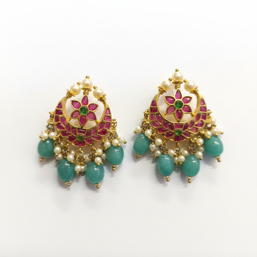 Kempu Chandbali Earrings – close-up detail shot