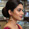 Model Wearing Jadau Kundan Flower Jhumka Earrings