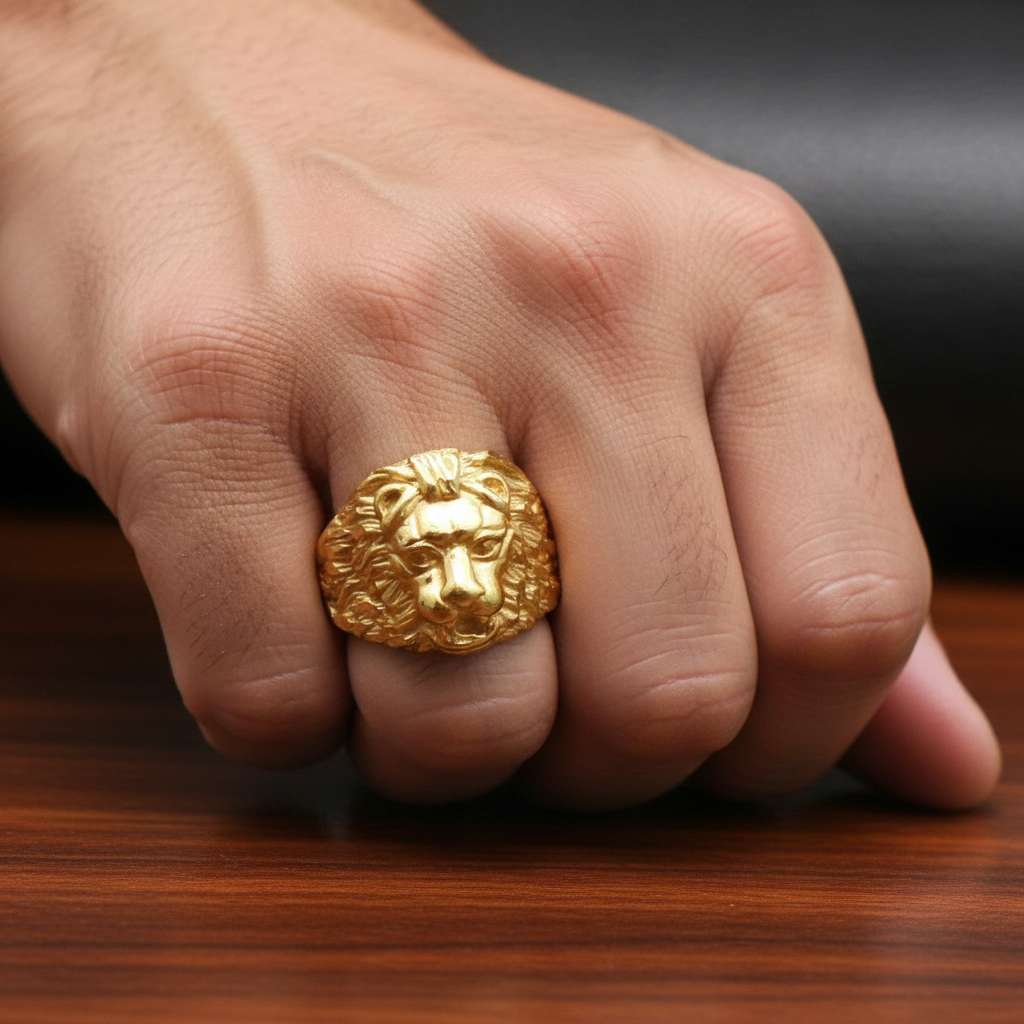 24K Gold Plated Lion Ring for Men