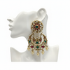 Kundan Kempu Chandbali Earrings 8cm on mannequin ear stand white background