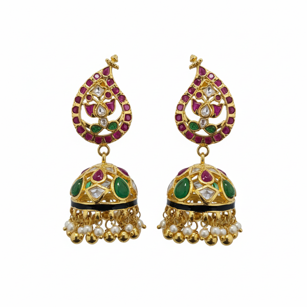 Polki Kundan Jhumka - White Background Hero Shot