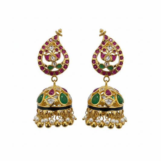 Polki Kundan Jhumka - White Background Hero Shot
