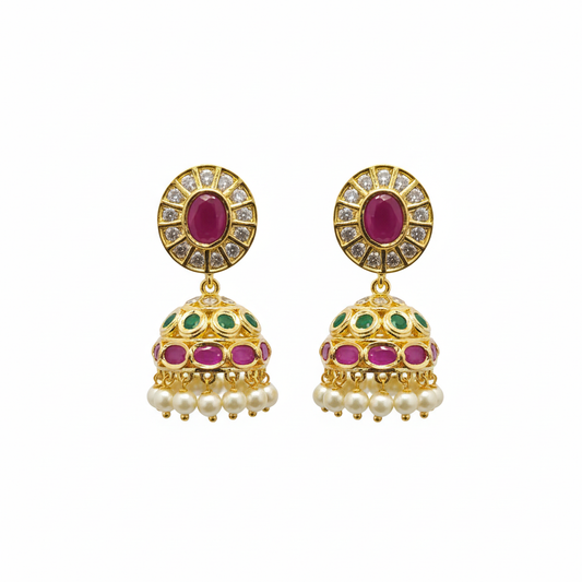 Gold Plated CZ Jhumka - White Background Hero Shot