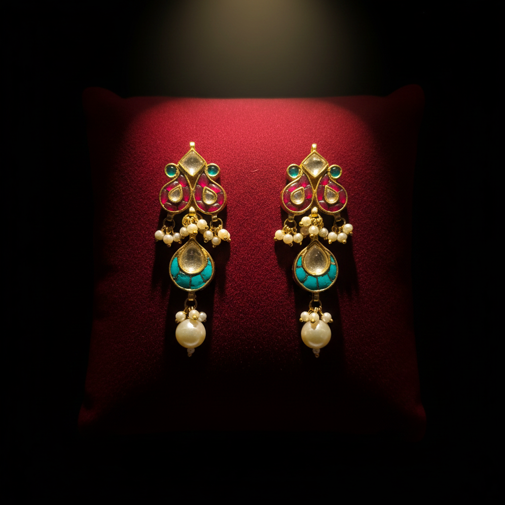 Jadau Kundan Earrings – velvet display presentation