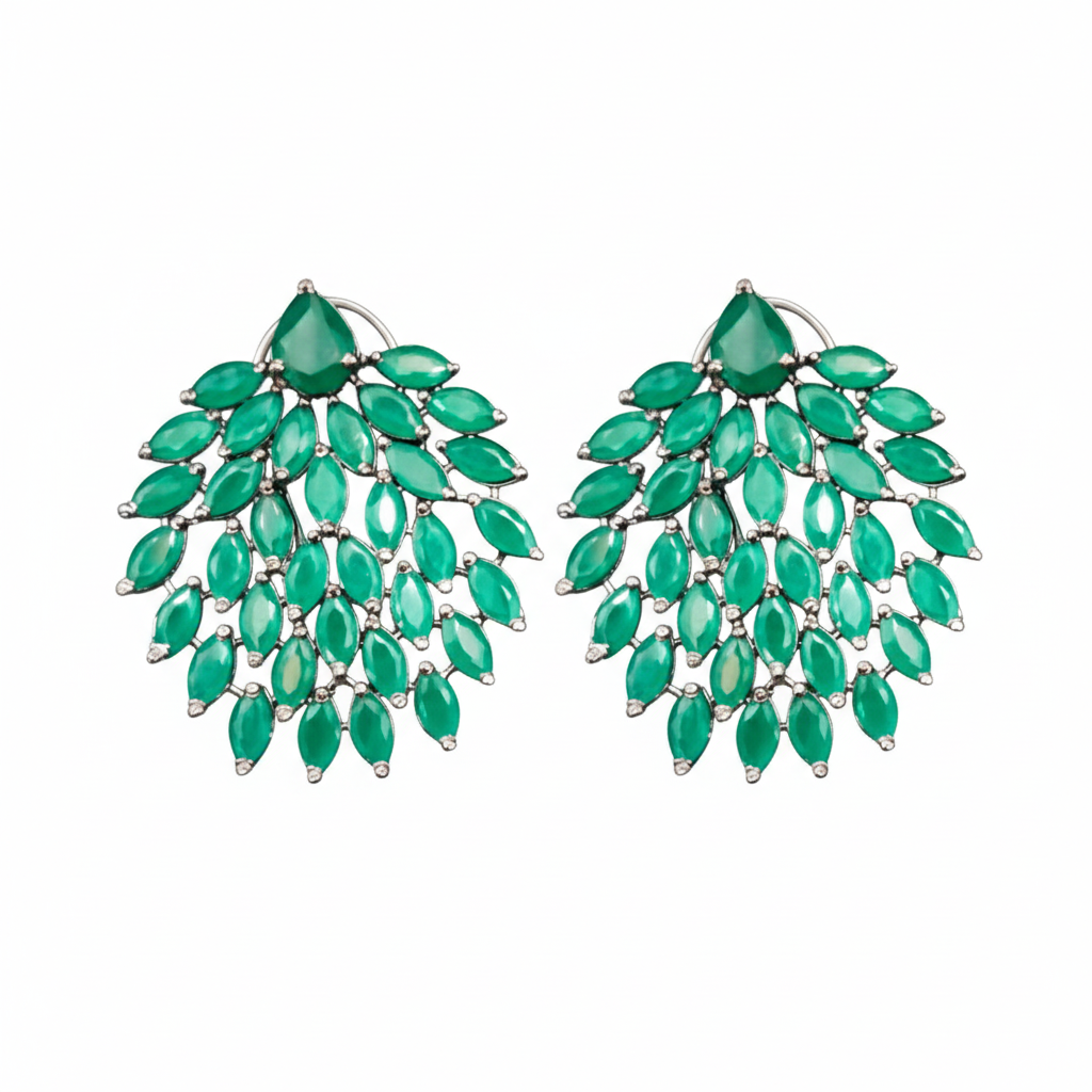 Green Leaf Chandelier Earrings White Background Studio Shot
