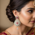 CZ Sunburst Floral Drop Earrings - On-Model Bridal Lifestyle Shot
