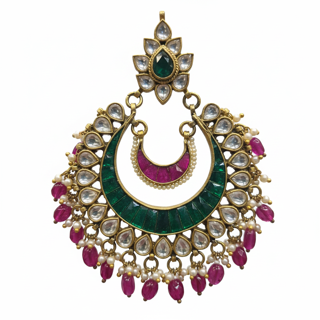 Jadau Kundan Chandbali Earrings - Macro Detail Shot
