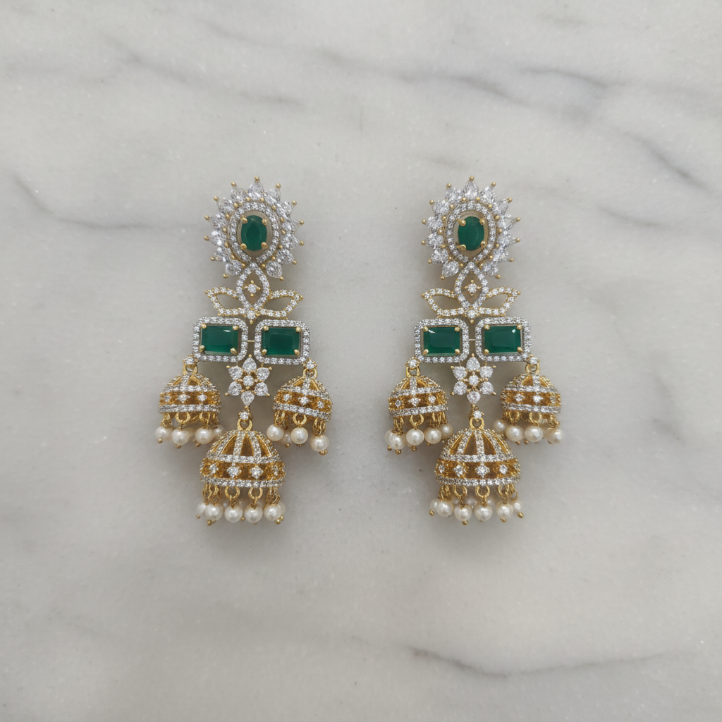 American Diamond Chandbali Earrings - Flat Lay Marble