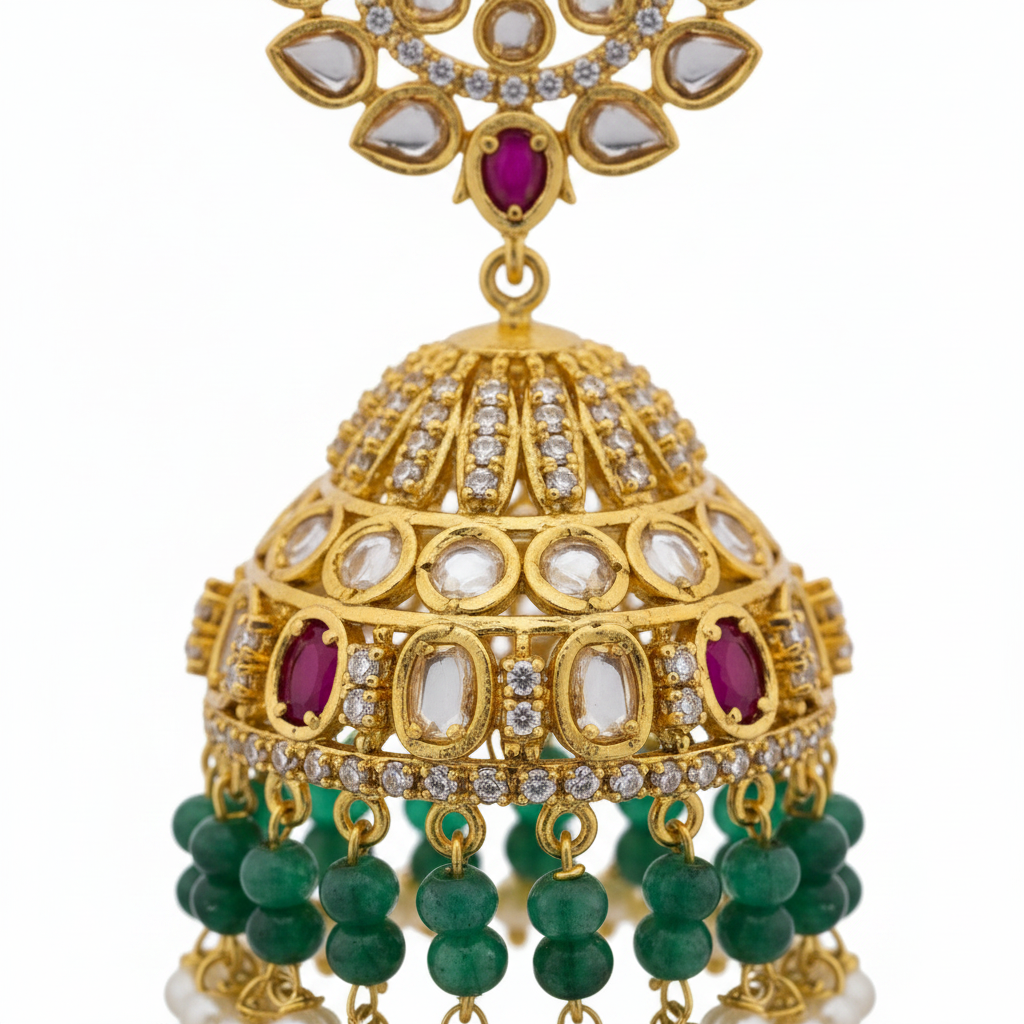 Uncut Diamond Jhumka - Close-up Detail Shot