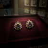 Mehndi Polish Amethyst Stud Earrings on velvet display
