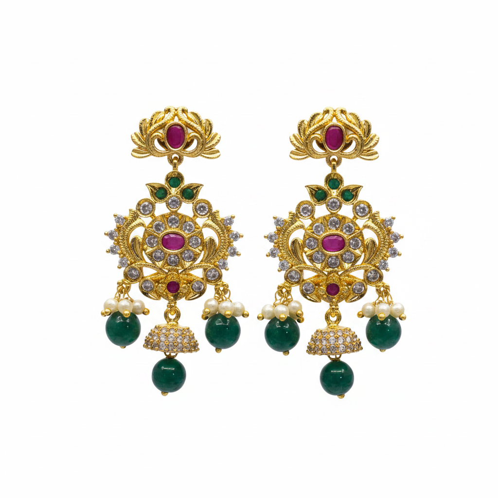 Emerald Peacock Chandbali - White Background