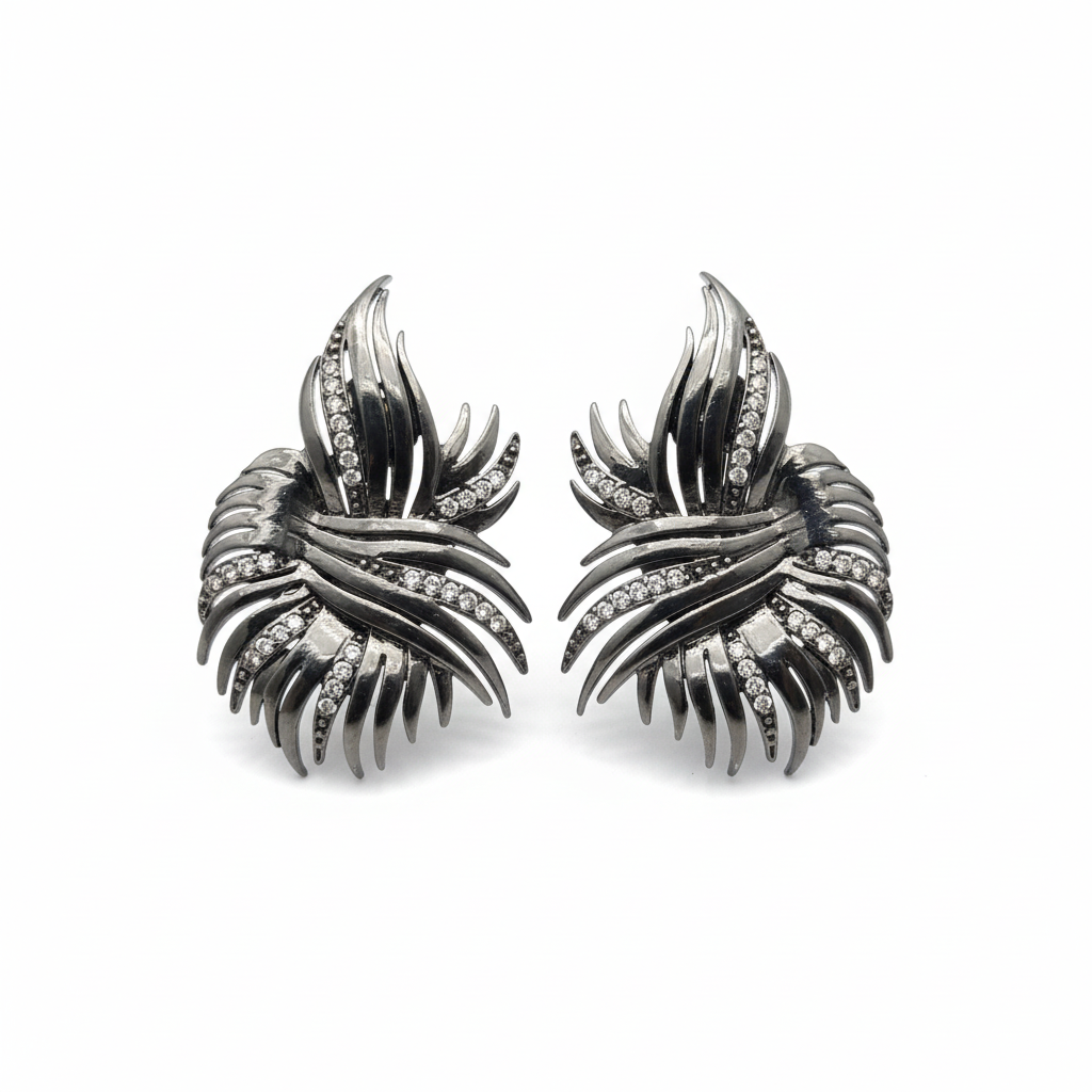 Flame Earrings - Black Rhodium White Background