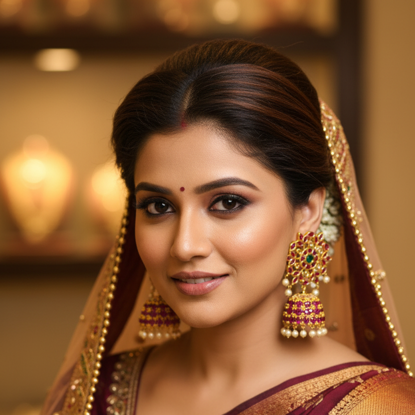 Model wearing Kempu Kundan Jhumka – lifestyle editorial