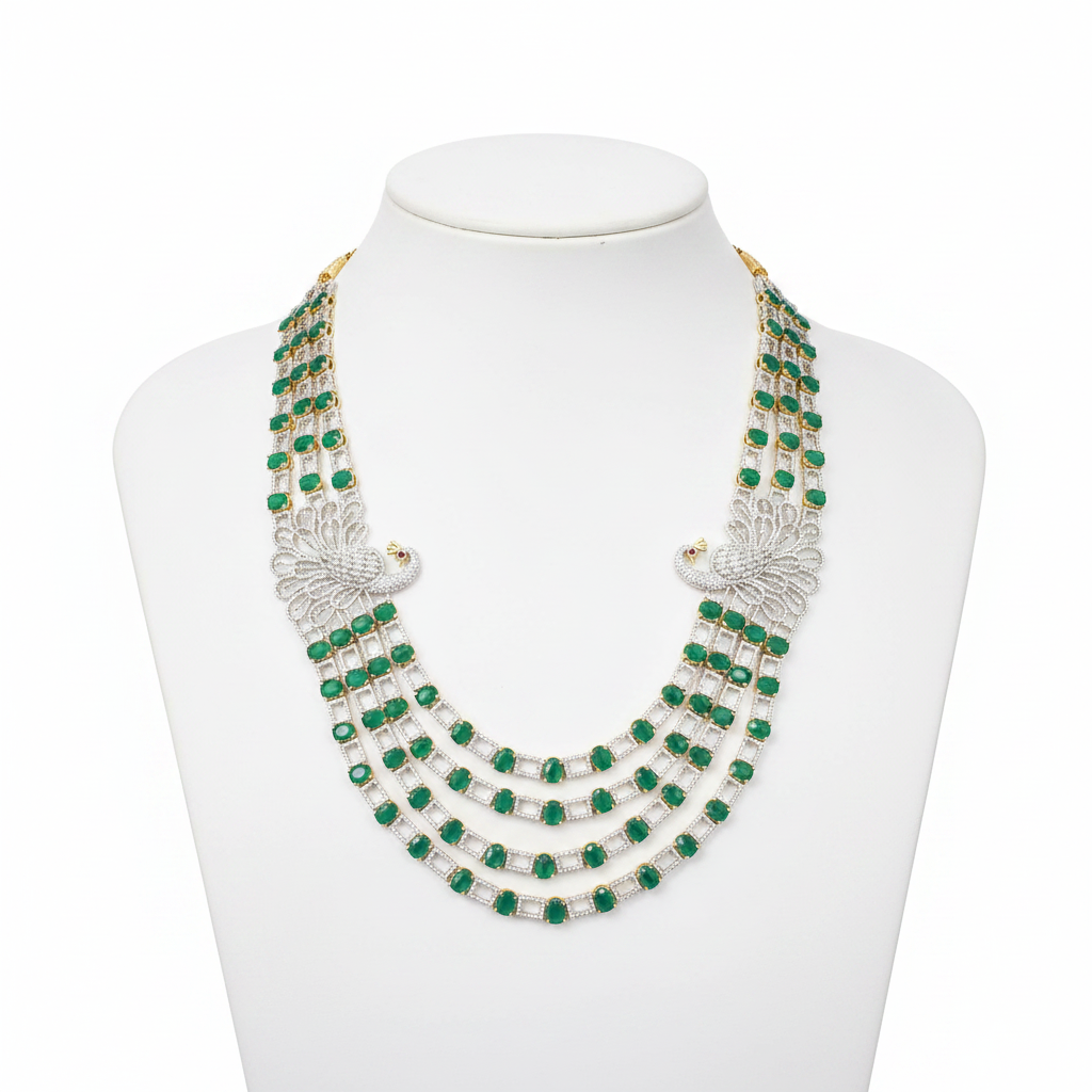 Emerald Peacock Multi-Strand Necklace – mannequin display