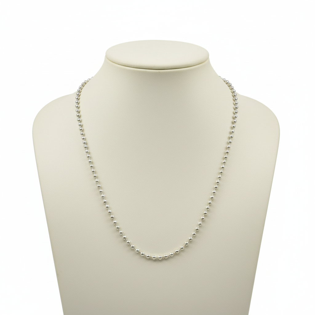 925 Sterling Silver Ball Chain on Mannequin Display