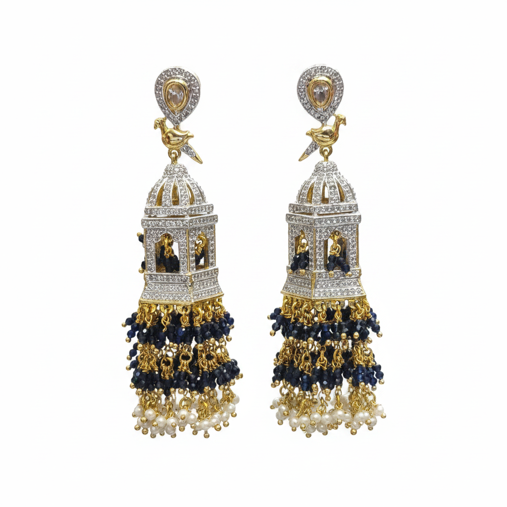 Blue Bead Jhumka – white background