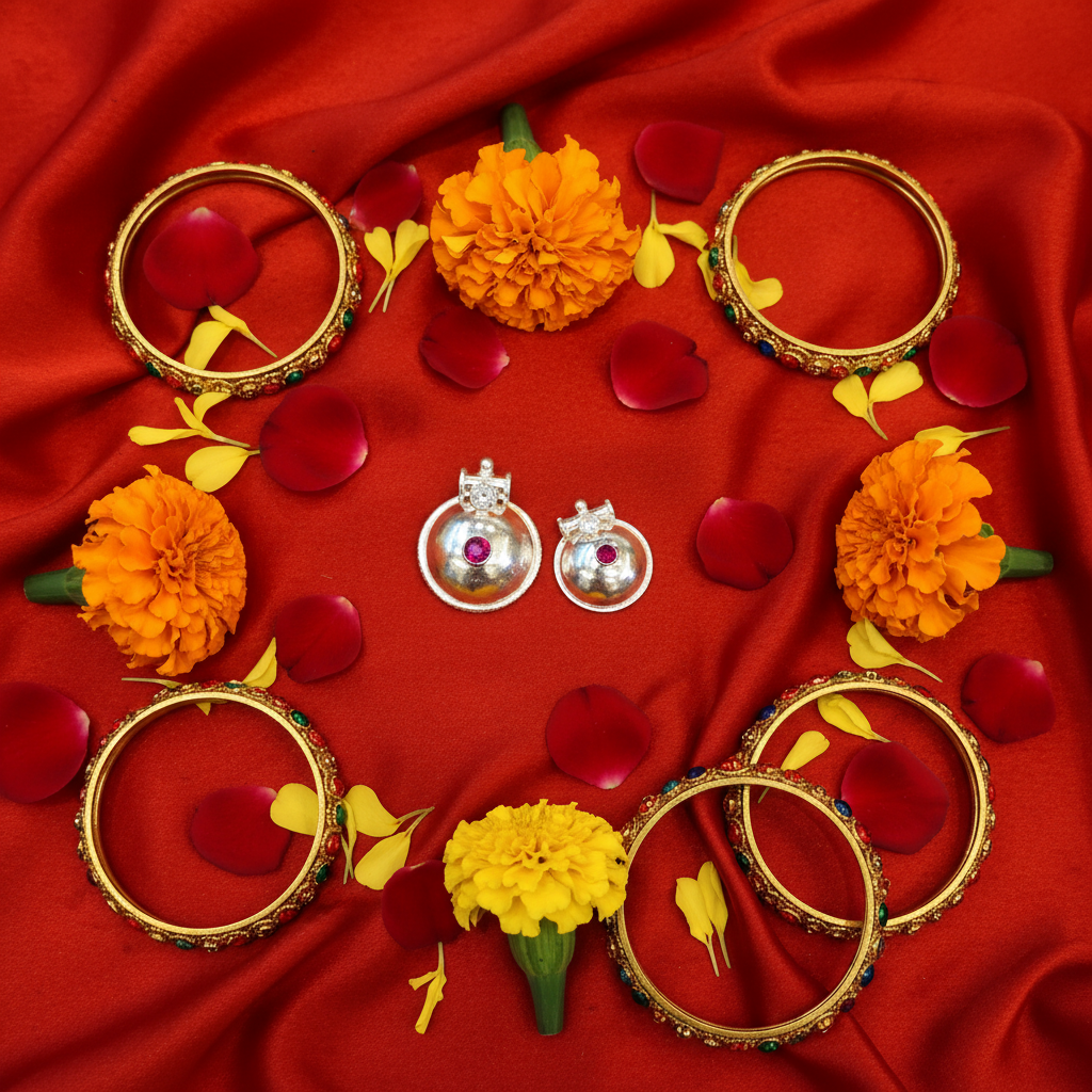 Silver Pearl Bottu Connector - Cultural Flat Lay