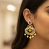 CZ Peacock Chandbali Earrings - Model Wearing Shot