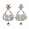 Vaayu Chandbali Earrings close-up detail shot - CZ stones and ruby pendant