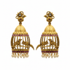 Flat lay of antique cage jhumka earrings on white background
