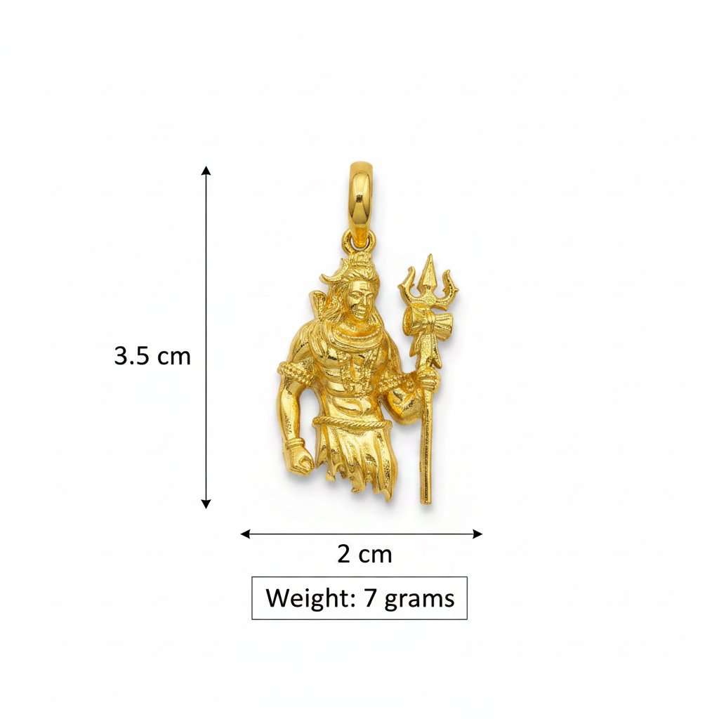 Size infographic – Lord Shiva pendant 3.5cm x 2cm, 7 grams