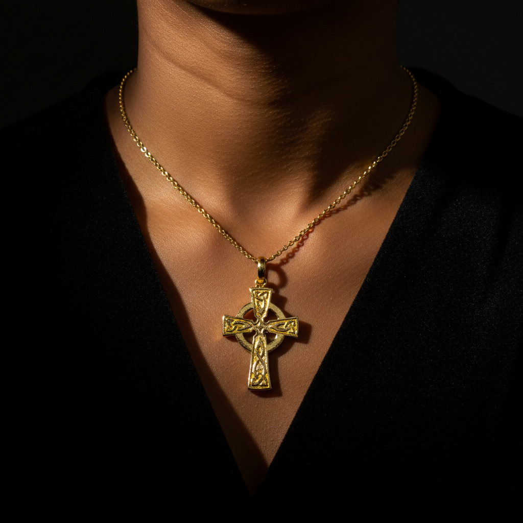 Celtic Cross Locket lifestyle editorial dark background