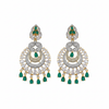 Flat lay Diamond Replica Chandbali Earrings Green variant on white background