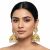 Model wearing Polki Jhumka - Emerald