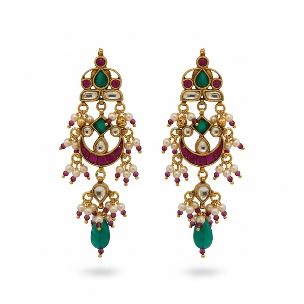 Jadau Kundan Earrings – white background studio shot