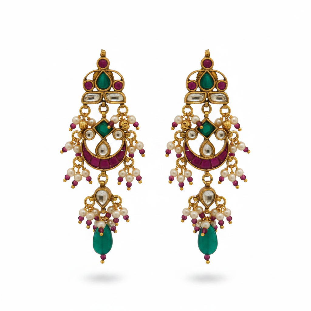 Jadau Kundan Earrings – white background studio shot