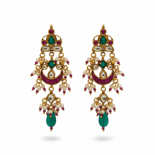 Jadau Kundan Earrings – white background studio shot