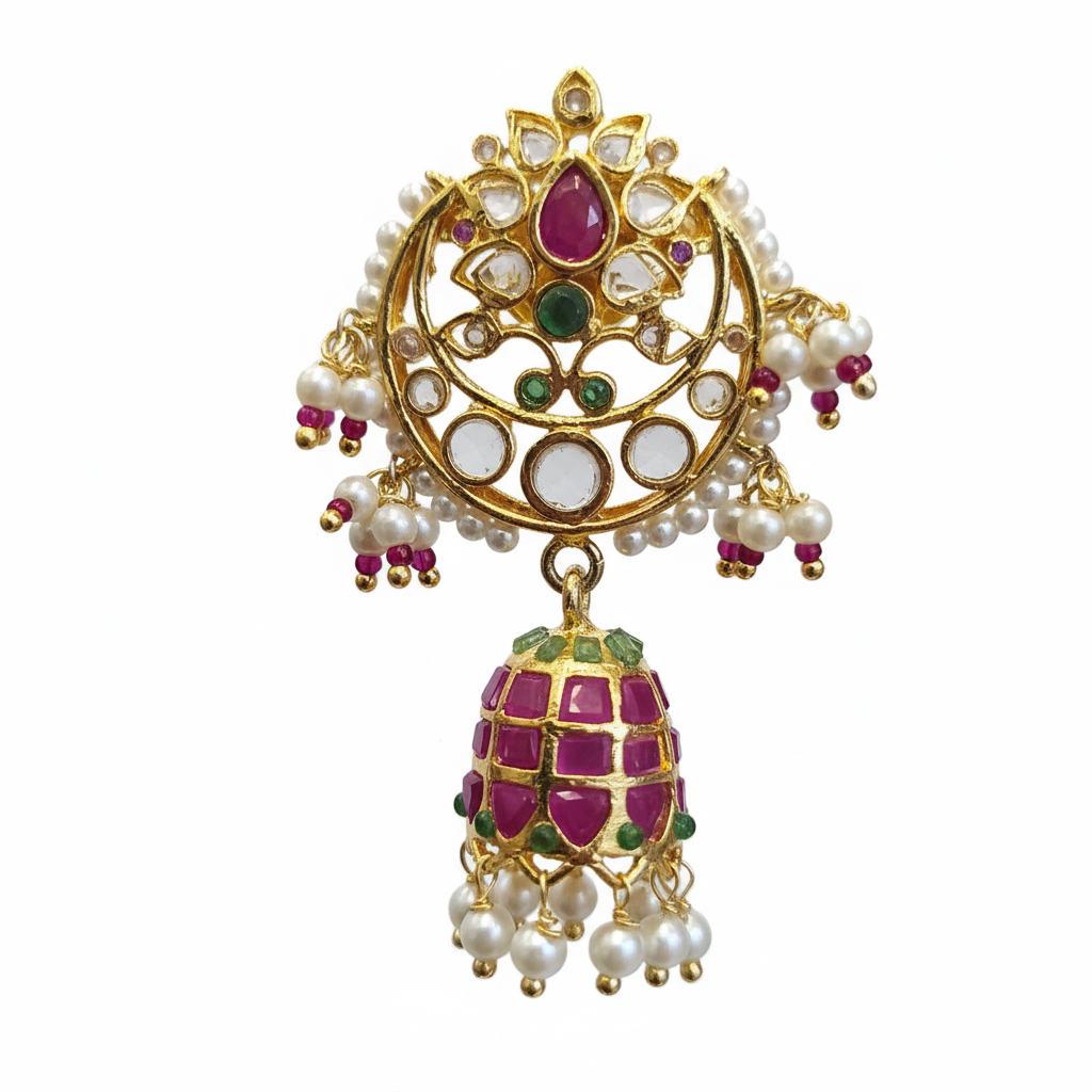 Polki Kundan Jhumka - Macro Gemstone Detail