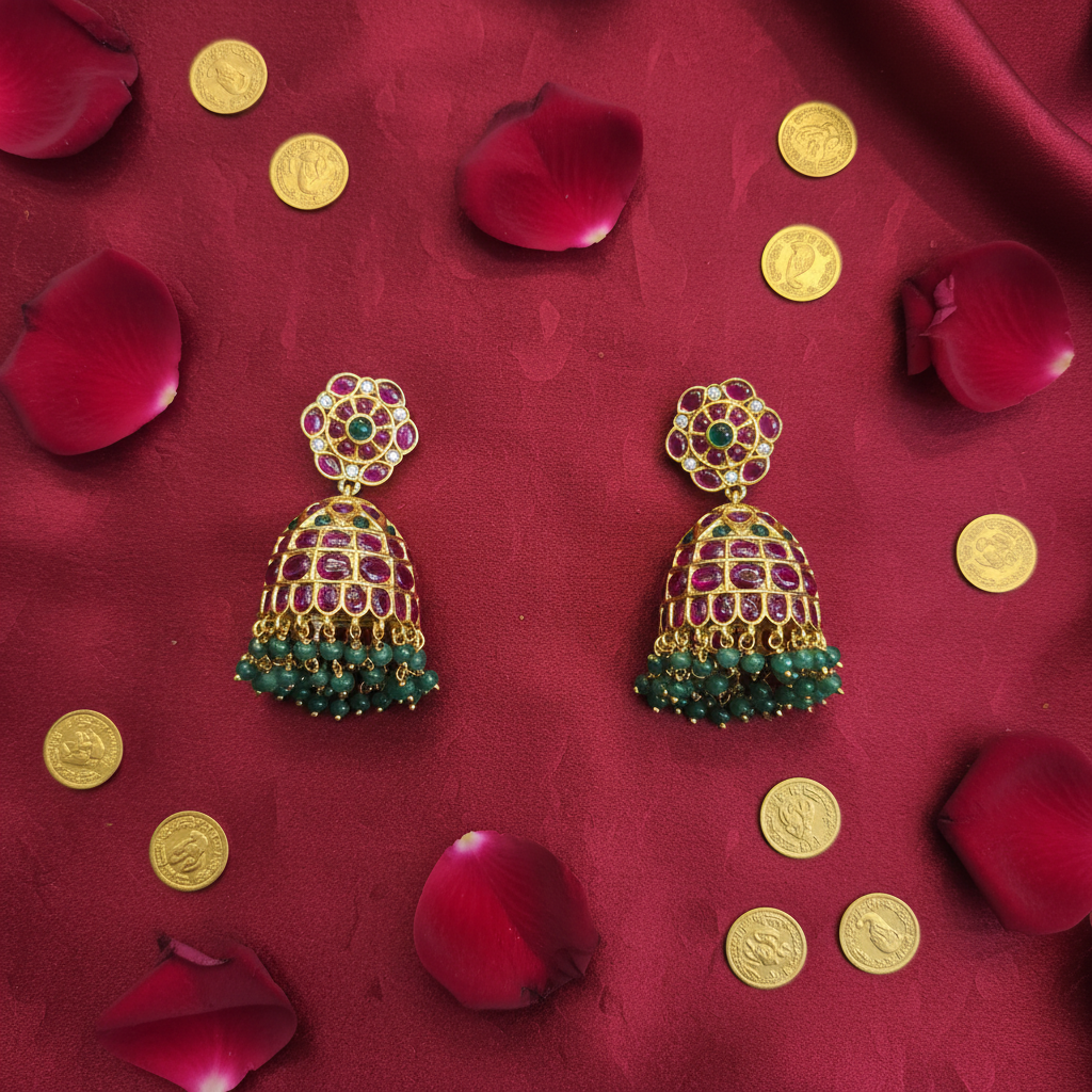 Emerald Kempu Jhumka - Both Variants Flat Lay Comparison