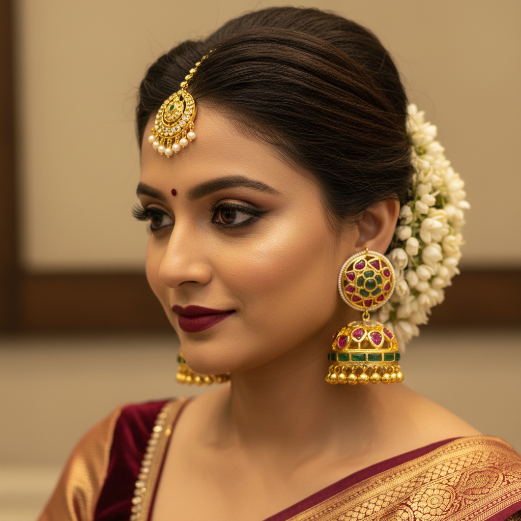 Round Disc Kempu Kundan Jhumka - Model Wear