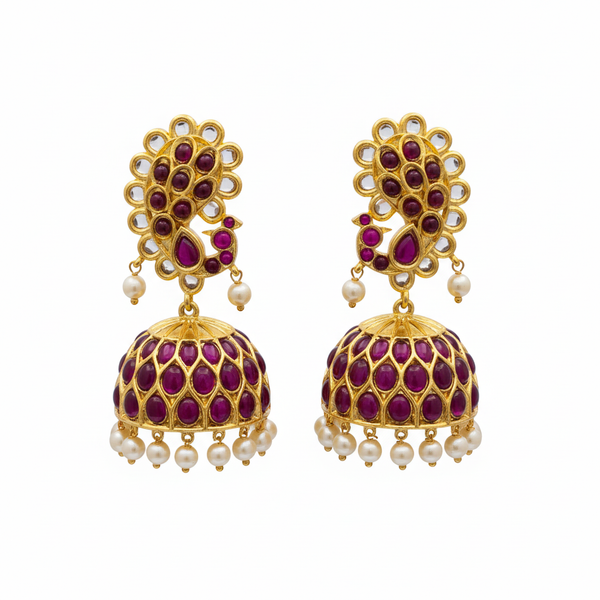 Kempu Polki Jhumka on white background