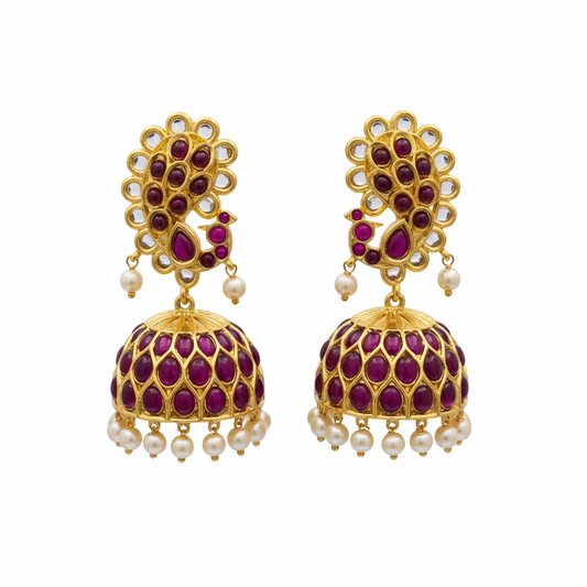 Kempu Polki Jhumka on white background