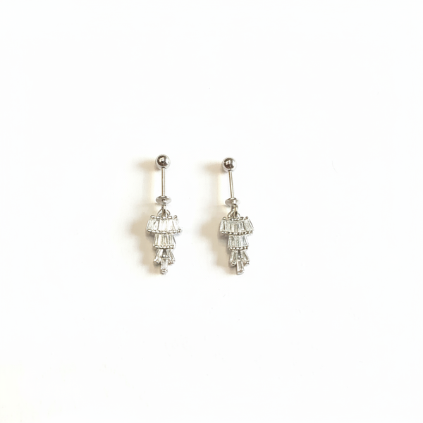 925 Silver Helix Drop Earrings - Tiered Baguette Design