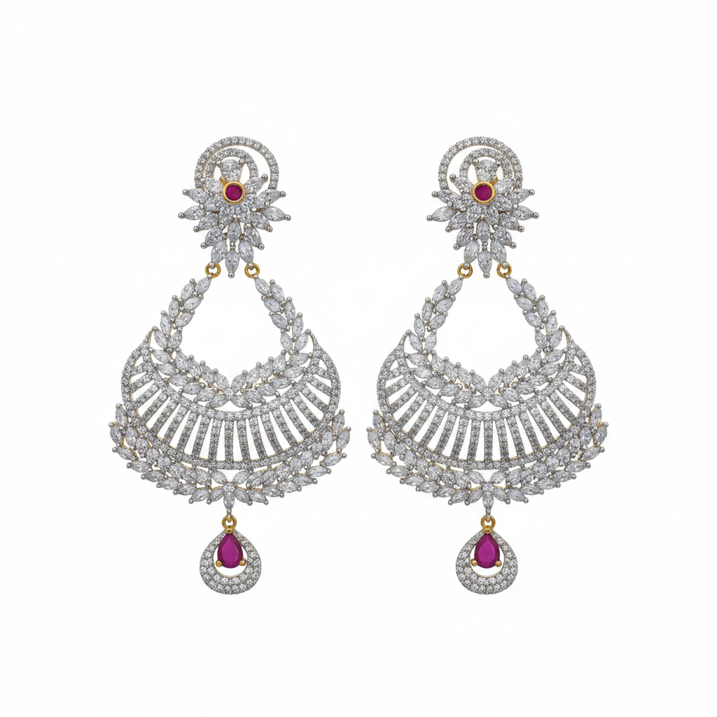 Vaayu Chandbali Earrings flat lay on white background - ASP Fashion Jewellery