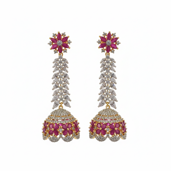 Pink CZ Jhumka - White Background