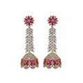 Pink CZ Jhumka - White Background