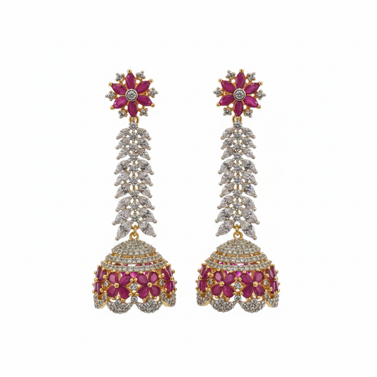 Pink CZ Jhumka - White Background
