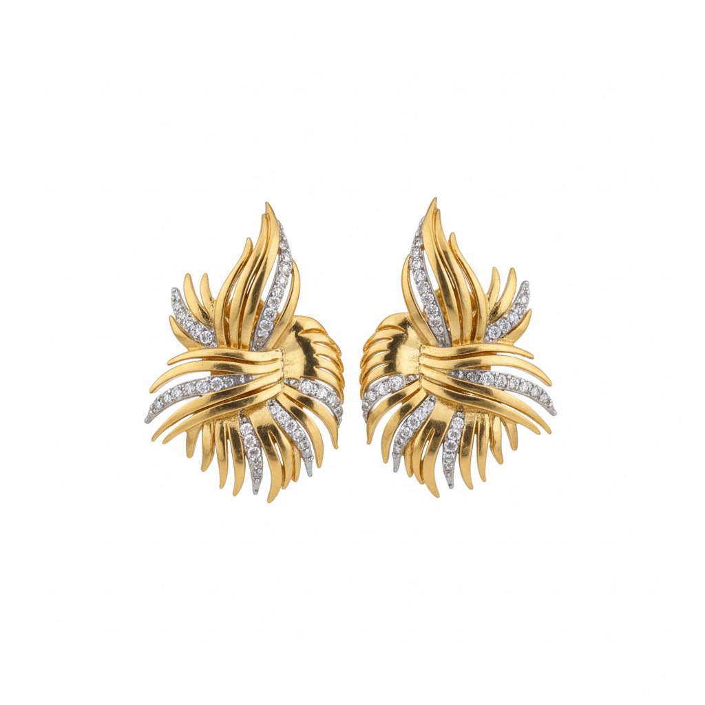 Flame Earrings - Gold Plated White Background