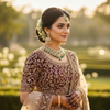 Bridal lifestyle shot - rose gold jhumka earrings green and pink