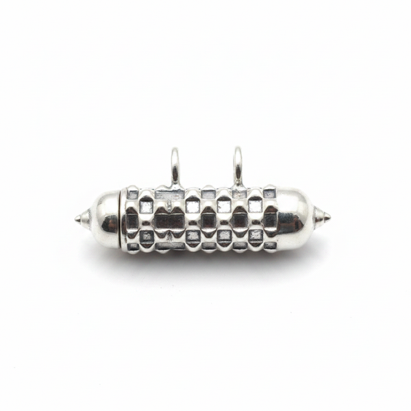 925 Silver Lattice Bullet Amulet Pendant - White Background