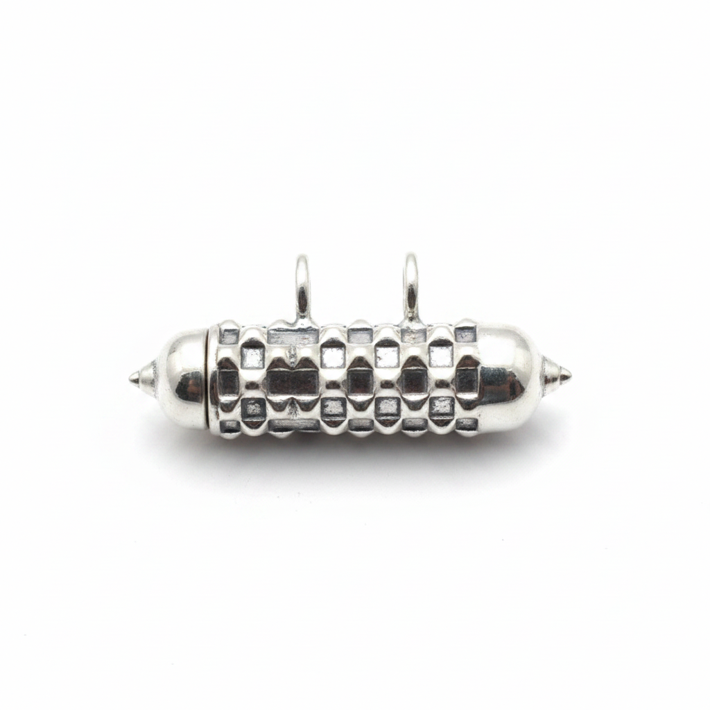 925 Silver Lattice Bullet Amulet Pendant - White Background