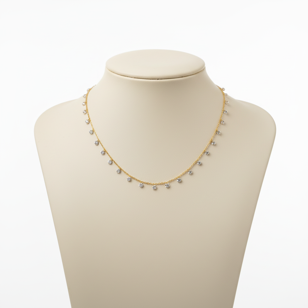 925 silver gold plated crystal necklace on mannequin display