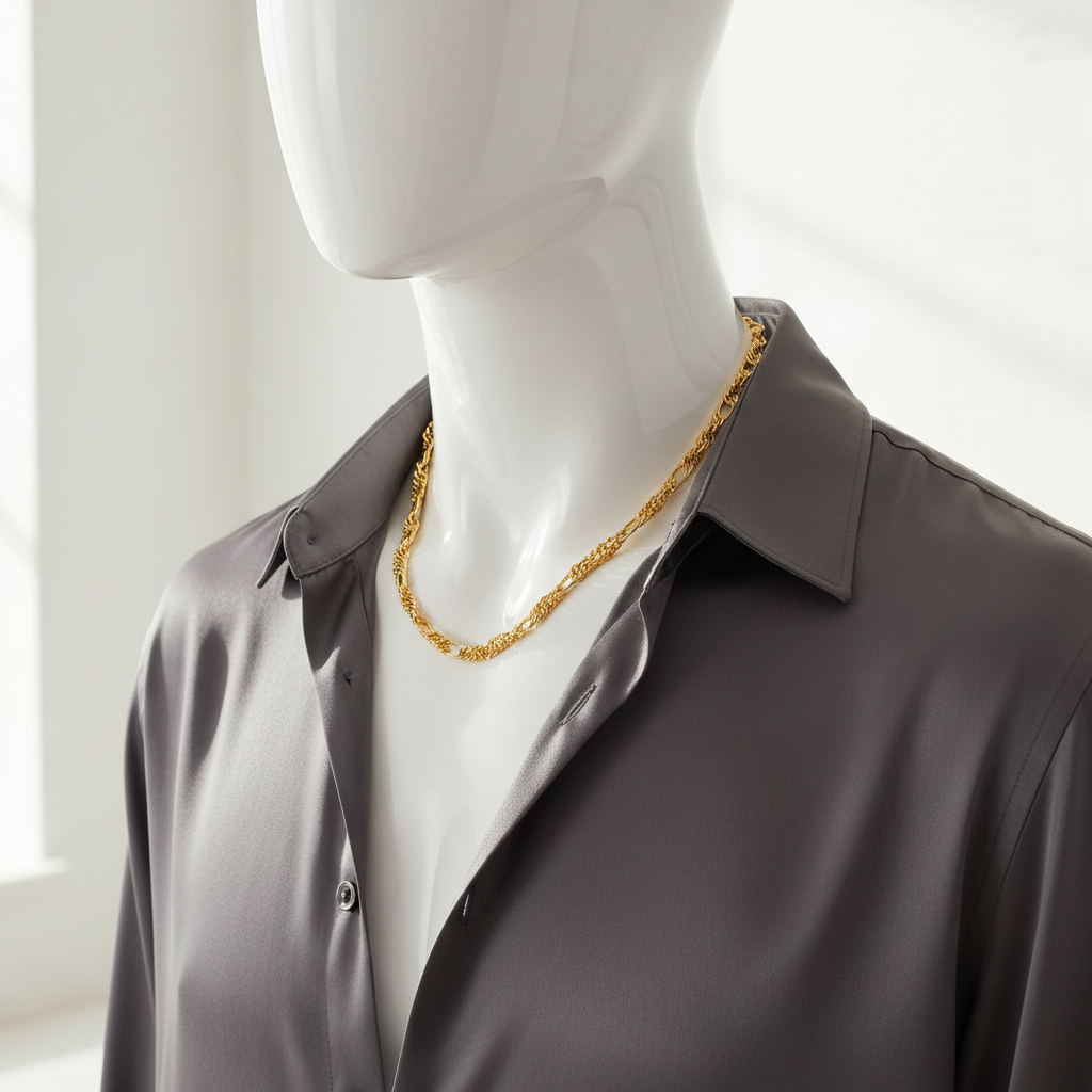 Men wearing 24K gold plated Figaro chain