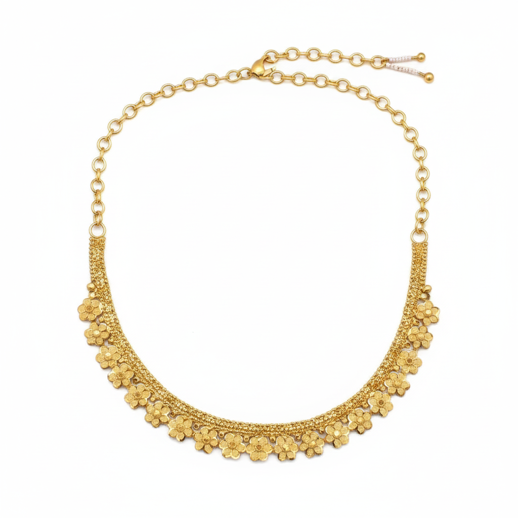 Gold Forming Necklace Set - Floral Coin Design with Matching Earrings