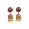 Pink Kempu Flower Stud Kundan Jhumka - White Background