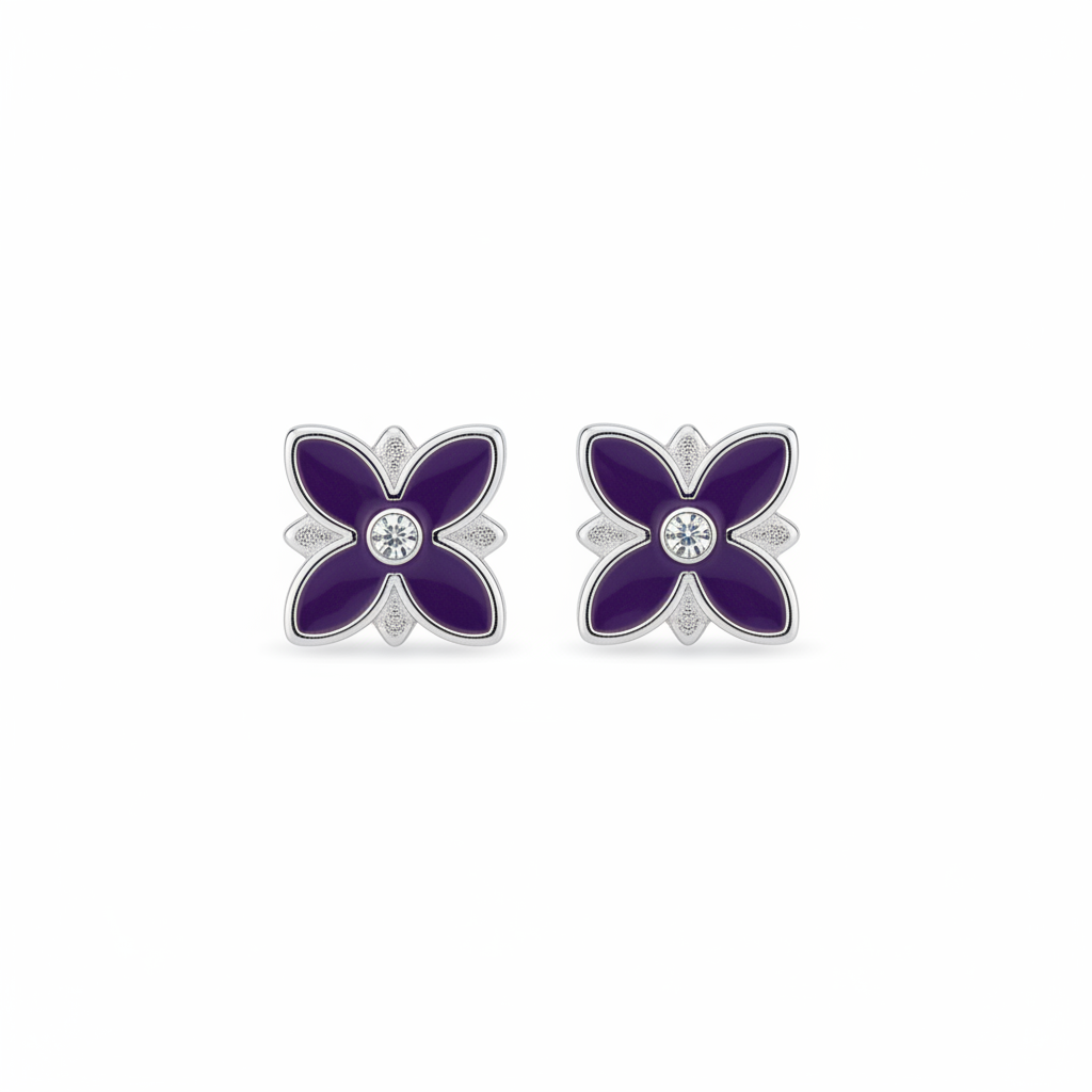925 Silver Purple Butterfly Earrings for Kids - Elegant Flower Studs